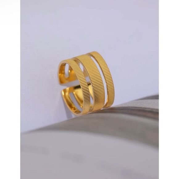 Stainless Steel Gold Statement Opening Ring Stacking Ring - Picture 3 of 6